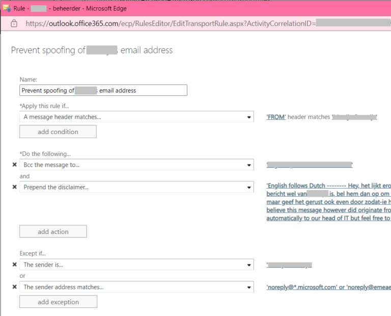 Exchange 365 rule to prevent name spoofing